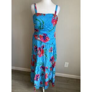 Zarr Collection Taylor Asymmetrical Drop Waist Blue Floral Maxi Dress Womens 8